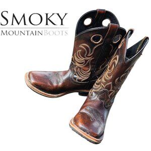 Smoky Mountain 4 Boys Brown Genuine Leather Cowboy Boots, Decorative Stitching